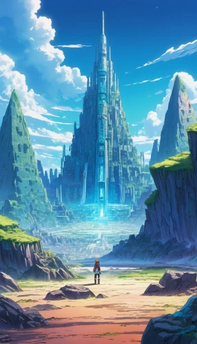 ancient city,the ruins of the,futuristic landscape,fantasy city,fantasy world,3d fantasy,stone towers,knight's castle,fantasy landscape,violet evergarden,kingdom,dream world,background with stones,castle ruins,ancient buildings,sky city,water castle,world end,background images,cube background,Illustration,Japanese style,Japanese Style 03