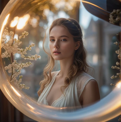 cinderella,lens reflection,mystical portrait of a girl,insurgent,crystal ball-photography,looking glass,mary-gold,helios 44m7,helios 44m,bokeh,romantic portrait,mirror,girl in a wreath,enchanting,globes,angelic,katniss,divergent,light reflections,luminous,Photography,General,Natural