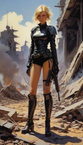 heavy object,femme fatale,post apocalyptic,sci fiction illustration,fallout4,wasteland,sci fi,blonde woman,barb wire,policewoman,scifi,fallout,girl with a gun,female warrior,girl with gun,streampunk,hard woman,enforcer,mad max,sci - fi,Conceptual Art,Fantasy,Fantasy 04