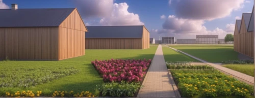3d rendering,garden buildings,render,farm yard,3d rendered,new housing development,vegetables landscape,3d render,eco-construction,smart house,heat pumps,agricultural engineering,prefabricated buildings,aggriculture,rocket flowers,home landscape,vegetable garden,clove garden,danish house,frisian house,Photography,General,Realistic