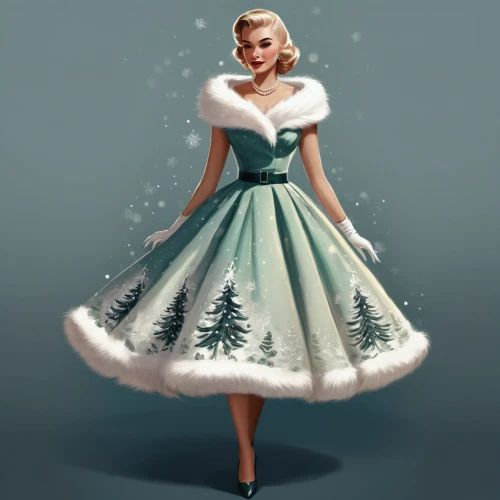 retro christmas lady,pin up christmas girl,winter dress,christmas pin up girl,white winter dress,retro christmas girl,elsa,hoopskirt,the snow queen,ball gown,christmas woman,suit of the snow maiden,a girl in a dress,vintage dress,christmas girl,white rose snow queen,cinderella,christmas vintage,50's style,blonde girl with christmas gift,Conceptual Art,Fantasy,Fantasy 17