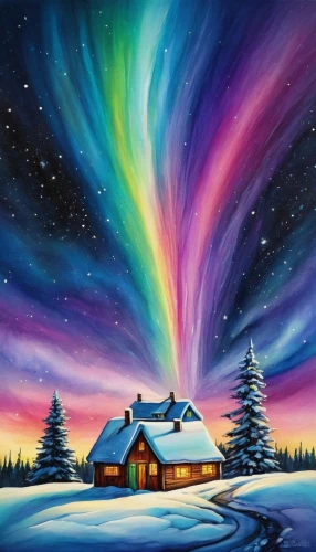 the northern lights,northen lights,norther lights,northern lights,polar lights,northern light,aurora borealis,polar aurora,rainbow and stars,winter house,christmas landscape,aurora colors,snow house,nothern lights,auroras,winter background,winter landscape,northen light,northernlight,snow landscape,Conceptual Art,Daily,Daily 34