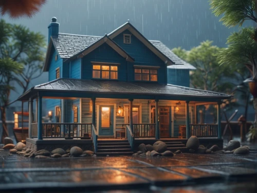 lonely house,little house,wooden house,miniature house,small house,summer cottage,house by the water,cottage,wooden houses,small cabin,fisherman's house,wooden hut,rainy day,house,house painting,studio ghibli,rainy,old home,house with lake,houseboat,Photography,General,Fantasy