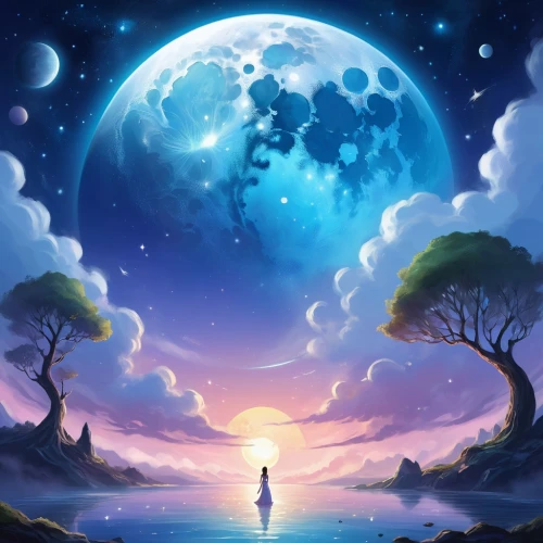 moon and star background,moonlight,dream world,moonlit night,fantasy picture,lunar landscape,moonlit,hanging moon,blue moon,moon walk,moon night,violinist violinist of the moon,dreamland,moons,moon phase,fantasy landscape,landscape background,the moon,world digital painting,moon,Illustration,Realistic Fantasy,Realistic Fantasy 01