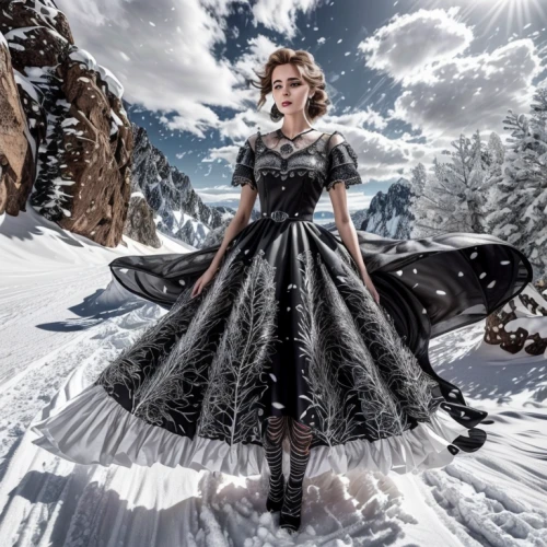 the snow queen,lindsey stirling,suit of the snow maiden,snow angel,winter dress,hoopskirt,gothic dress,overskirt,glory of the snow,photo manipulation,image manipulation,ice queen,ice princess,digital compositing,gothic fashion,white winter dress,ball gown,photoshop manipulation,dress walk black,white rose snow queen