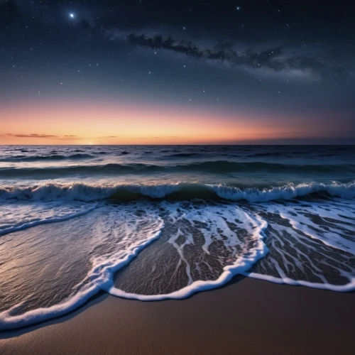 ocean waves,seascape,sea night,dark beach,sand waves,ocean background,the endless sea,the pacific ocean,beautiful beaches,starry night,blue hour,nightscape,milky way,beach scenery,before dawn,dream beach,full hd wallpaper,seascapes,ocean,night stars,Photography,General,Realistic