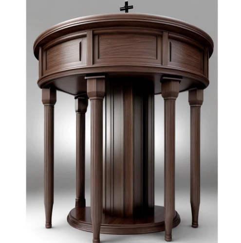 knight pulpit,lectern,pulpit,chiffonier,corinthian order,end table,commode,funeral urns,barstools,font,bar stool,wooden table,turn-table,baptistery,antique furniture,wooden top,nightstand,wine barrel,antique table,embossed rosewood