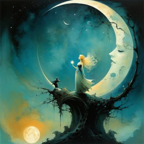 moonbeam,hanging moon,moon phase,moonlit night,moonlit,fantasy picture,violinist violinist of the moon,moon and star background,moon and star,blue moon rose,moon night,blue moon,fairies aloft,the moon,moon,moonlight,full moon day,fantasy art,the moon and the stars,moons,Illustration,Realistic Fantasy,Realistic Fantasy 16