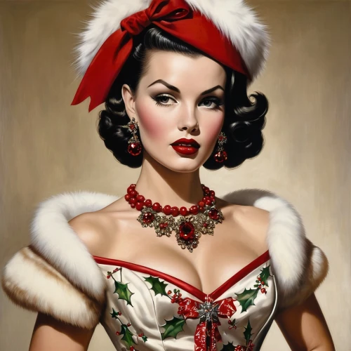 pin up christmas girl,christmas pin up girl,retro christmas lady,christmas woman,retro christmas girl,jane russell-female,christmas jewelry,christmas vintage,christmas girl,vintage christmas,holly wreath,jane russell,vintage fashion,vintage woman,christmas gold and red deco,christmas ribbon,christmas wreath,christmas motif,pin ups,american holly,Illustration,Realistic Fantasy,Realistic Fantasy 10