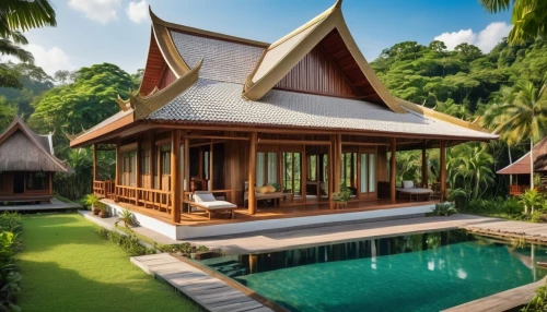 holiday villa,tropical house,pool house,bali,ubud,luxury property,thailand,thai,chalet,southeast asia,eco hotel,beautiful home,indonesia,wooden house,phuket,asian architecture,private house,luxury home,stilt house,thailad,Photography,General,Realistic