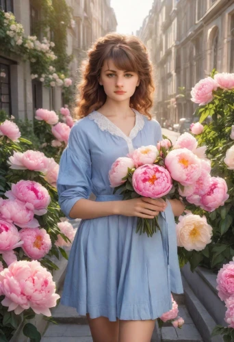 girl in flowers,holding flowers,beautiful girl with flowers,rosebushes,with roses,camellias,secret garden of venus,way of the roses,scent of roses,blue rose,hydrangeas,wild roses,vintage flowers,rose png,eglantine,hydrangea,camellia,retro flowers,with a bouquet of flowers,pink carnation,Photography,Realistic