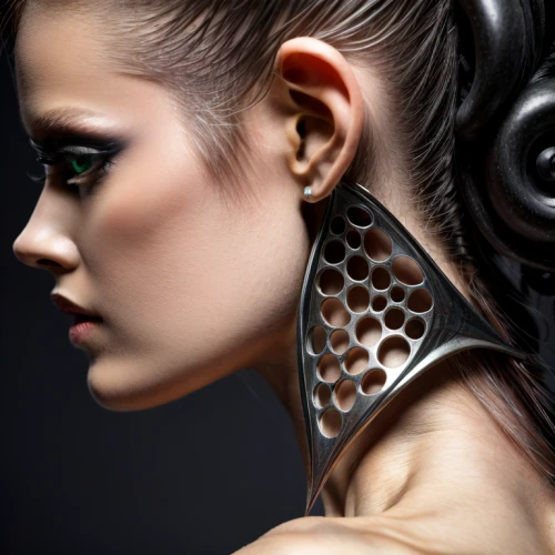 biomechanical,body jewelry,artificial hair integrations,earpieces,earring,metal implants,earrings,metalsmith,jewellery,circuitry,jewelry,jewelry manufacturing,audiophile,auricle,asymmetric cut,earphone,hearing,cybernetics,razor ribbon,feather jewelry