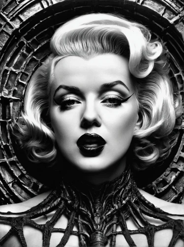 madonna,marilyn,marylin monroe,marylyn monroe - female,photomontage,barb wire,queen cage,femme fatale,image manipulation,vampira,widow spider,biomechanical,cool pop art,queen of the night,dita,evil woman,art deco woman,pop art style,grayscale,icon magnifying,Photography,Artistic Photography,Artistic Photography 06
