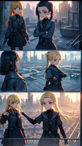 fighting poses,spy visual,heavy object,assassins,comic frame,loss,dusk background,hands holding,parallel,spy,stand models,cg artwork,monsoon banner,officers,angels of the apocalypse,poi,musketeers,rooftop,darjeeling,holding,Anime,Anime,Traditional