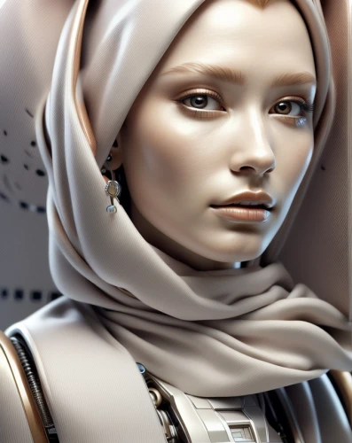 sci fiction illustration,humanoid,andromeda,hijab,spacesuit,eve,space suit,hijaber,scifi,sci fi,space-suit,arabian,beauty face skin,princess leia,droid,female model,ai,headscarf,muslima,chatbot