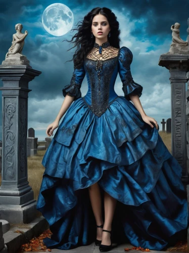 blue enchantress,gothic dress,gothic fashion,gothic portrait,gothic woman,blue moon rose,fantasy picture,mazarine blue,cinderella,quinceanera dresses,fairy tale character,ball gown,celtic woman,blue rose,fantasy art,celtic queen,hoopskirt,gothic style,overskirt,vampire woman,Art,Classical Oil Painting,Classical Oil Painting 01