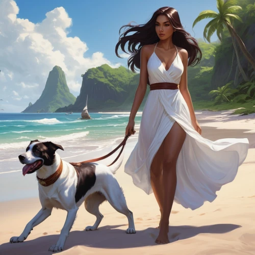 moana,girl with dog,companion dog,hula,polynesian girl,beach background,tiana,beach walk,stray dog on beach,yogananda,girl on the dune,lilo,fantasy picture,cg artwork,dog illustration,aloha,jasmine,walk on the beach,mowgli,maui,Conceptual Art,Fantasy,Fantasy 03