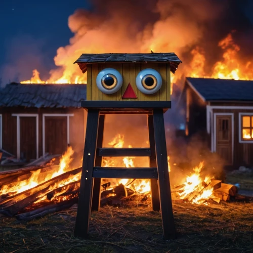 sweden fire,parookaville,burning house,birdhouse,door to hell,the house is on fire,fire-fighting,home destruction,wooden birdhouse,burning man,bart owl,crispy house,burned down,fire fighting technology,yard art,children's playhouse,fire eyes,house fire,fire screen,burned land,Photography,General,Realistic