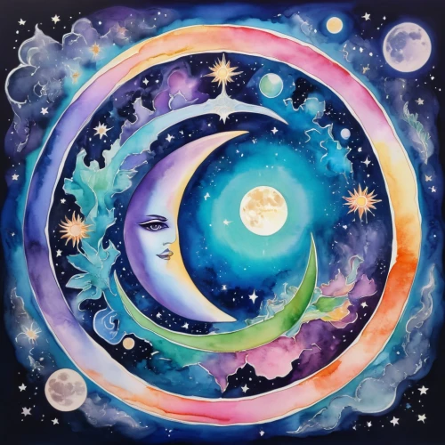 celestial bodies,planetary system,moon and star background,mantra om,stars and moon,earth chakra,ophiuchus,colorful spiral,moon phase,moons,phase of the moon,harmonia macrocosmica,celestial body,planets,zodiacal signs,moon and star,zodiac sign libra,dharma wheel,lunar phases,galilean moons,Illustration,Realistic Fantasy,Realistic Fantasy 20