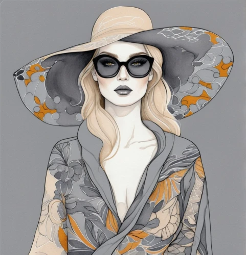 fashion illustration,fashion vector,fashion sketch,sun hat,art deco woman,panama hat,illustrator,high sun hat,orange blossom,the hat-female,ordinary sun hat,mock sun hat,painted lady,fashion girl,parasol,watercolor women accessory,digital illustration,summer hat,straw hat,the hat of the woman,Photography,Fashion Photography,Fashion Photography 01