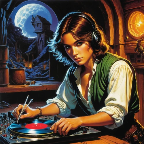 disc jockey,disk jockey,luke skywalker,vinyl player,audiophile,dj,thorens,solo,phonograph,mixing engineer,the phonograph,the gramophone,vinyl records,record player,watchmaker,retro music,phonograph record,stereophonic sound,turntable,musicplayer,Illustration,American Style,American Style 07