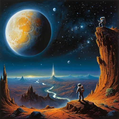 planet eart,valley of the moon,planetary system,binary system,moon valley,space art,lunar landscape,phase of the moon,alien planet,planet mars,exo-earth,astronomy,pillars of creation,celestial bodies,terraforming,exoplanet,dream world,violinist violinist of the moon,astronomers,earth rise,Illustration,Realistic Fantasy,Realistic Fantasy 32