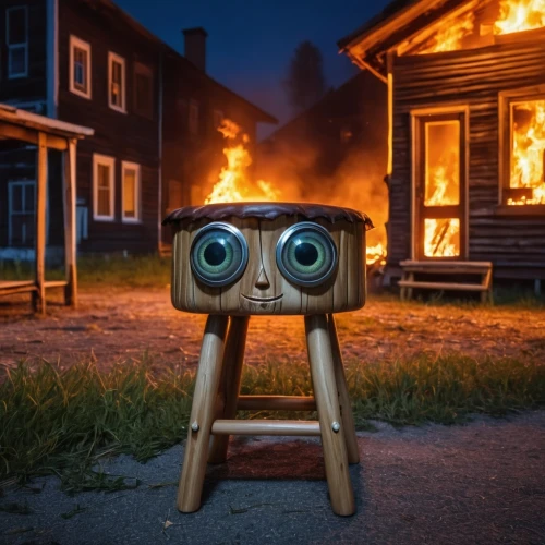 danbo,parookaville,chat bot,fire eyes,television character,grän,television,emogi,sweden fire,burned out,analog television,robot eye,fårikål,wooden birdhouse,fire artist,danish furniture,children's stove,barebone computer,danbo cheese,wood stove,Photography,General,Realistic