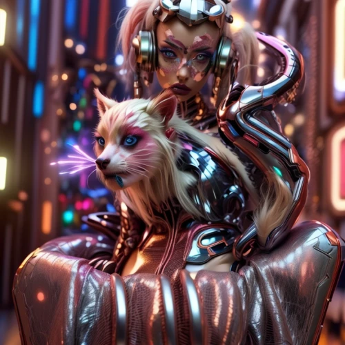 cyberpunk,cg artwork,pet,cat child,cat kawaii,catlike,nyan,animal feline,harajuku,feline,cats,3d fantasy,cyber,cat,kotobukiya,ritriver and the cat,she-cat,two cats,cat mom,dog cat