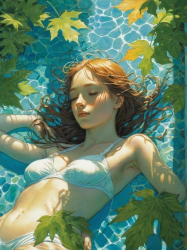 water nymph,underwater background,under the water,merfolk,siren,underwater oasis,underwater,swimmer,the blonde in the river,swimming pool,girl lying on the grass,submerged,pool water,swim,swimming,rusalka,pool,female swimmer,girl in the garden,mermaid,Illustration,Realistic Fantasy,Realistic Fantasy 04