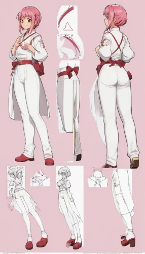 nurse uniform,white clothing,fighting poses,baseball uniform,rose png,white pink,female nurse,martial arts uniform,white-pink,sakura,stechnelke,papirika,hip rose,pink-white,camellia,rose white and red,concept art,pink white,chef's uniform,batter,Unique,Design,Character Design