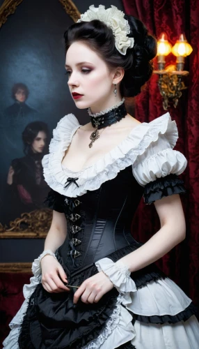 victorian lady,gothic fashion,victorian style,victorian fashion,gothic portrait,gothic woman,the victorian era,gothic dress,overskirt,queen of hearts,corset,victorian,gothic style,goth woman,bridal clothing,steampunk,bodice,aristocrat,vampire lady,vampire woman,Conceptual Art,Fantasy,Fantasy 11