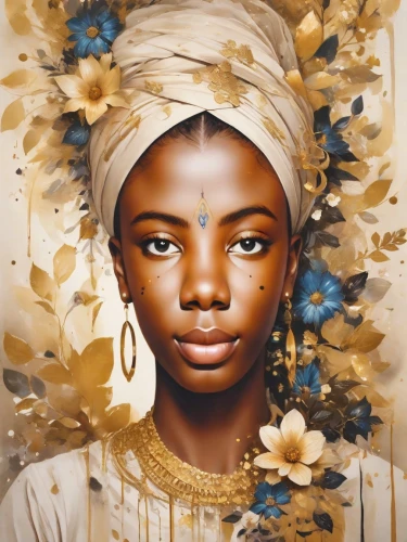 african woman,african art,african american woman,nigeria woman,african culture,mystical portrait of a girl,oil painting on canvas,african,beautiful african american women,boho art,cameroon,benin,girl in a wreath,moorish,mary-gold,afroamerican,afro-american,black woman,golden wreath,portrait of a girl,Photography,Cinematic