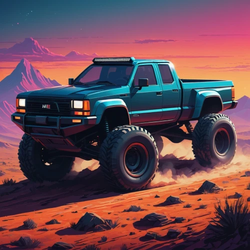 jeep gladiator rubicon,ford bronco,desert safari,ford bronco ii,desert run,jeep gladiator,jeep comanche,toyota tacoma,off-road outlaw,wrangler,pickup-truck,toyota 4runner,raptor,ford super duty,4 runner,ford ranger,chevrolet colorado,gmc sierra,jeep,monster truck,Conceptual Art,Fantasy,Fantasy 32