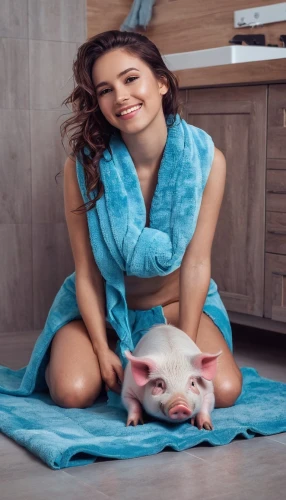 lucky pig,domestic pig,in a towel,towel,girl with dog,pet vitamins & supplements,kitchen towel,girl with cloth,teacup pigs,dog photography,french bulldog blue,american hairless terrier,domestic animal,sarong,pajamas,dog-photography,girl in cloth,pig,pot-bellied pig,mini pig,Conceptual Art,Fantasy,Fantasy 14