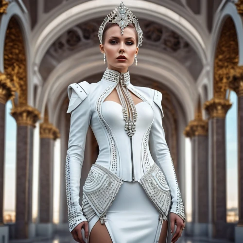 bridal clothing,imperial coat,suit of the snow maiden,crown render,bridal dress,elegant,bridal,silver wedding,white winter dress,elegance,embellished,wedding dress,wedding gown,imperial crown,ivory,bodice,celtic queen,ice queen,bolero jacket,cinderella,Photography,General,Realistic