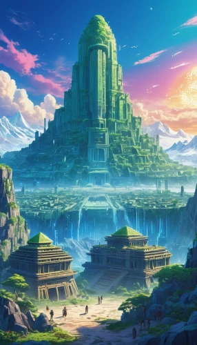 ancient city,meteora,artemis temple,ancient buildings,the ancient world,stone palace,atlantis,ancient,fantasy landscape,the ruins of the,poseidons temple,maya city,futuristic landscape,fantasy city,temple fade,background with stones,ancient house,maya civilization,temples,acropolis,Illustration,Japanese style,Japanese Style 03