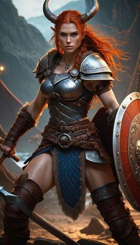 female warrior,warrior woman,massively multiplayer online role-playing game,norse,barbarian,fantasy warrior,strong woman,viking,strong women,heroic fantasy,joan of arc,athena,huntress,swordswoman,paladin,hard woman,artemis,mara,thracian,vikings,Illustration,Realistic Fantasy,Realistic Fantasy 03