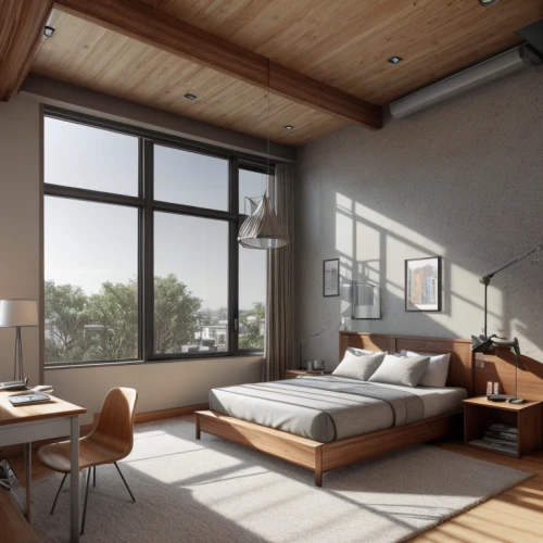 loft,modern room,sky apartment,penthouse apartment,bedroom,3d rendering,sleeping room,wooden windows,great room,bedroom window,daylighting,an apartment,interior modern design,living room,apartment,modern living room,livingroom,modern decor,attic,shared apartment