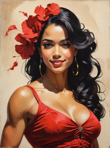 polynesian girl,moana,vietnamese woman,filipino,hula,polynesian,rosa bonita,man in red dress,oil painting,santana,asian woman,oil painting on canvas,valentine day's pin up,valentine pin up,rose of sharon,red hibiscus,peruvian women,art painting,indonesian women,lady in red,Illustration,Vector,Vector 08