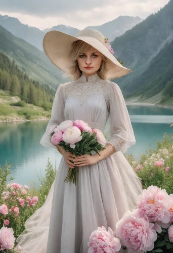 holding flowers,girl in flowers,flower girl,eglantine,wild roses,sound of music,vintage flowers,the hat of the woman,splendor of flowers,beautiful girl with flowers,scent of roses,fantasy picture,romantic portrait,landscape rose,romantic look,wild rose,way of the roses,enchanting,jane austen,with roses,Photography,Realistic