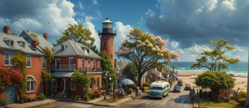 seaside resort,seaside country,fishing village,coastal road,resort town,houses clipart,victorian,coastal landscape,seaside view,popeye village,victorian house,cottages,aurora village,the touquet,wooden houses,street scene,galveston,seaside,tankerton,world digital painting,Photography,General,Fantasy