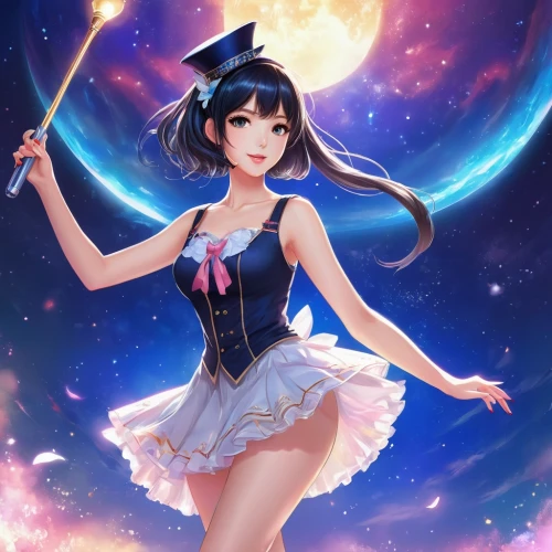 kantai collection sailor,hatsune miku,moon and star background,celestial body,star illustration,cosmos wind,luna,fairy galaxy,sailor,starry sky,fantasia,celestial,lunar,astronomer,saturn,cosmos,harmonia macrocosmica,heliosphere,constellation lyre,cassiopeia,Illustration,Realistic Fantasy,Realistic Fantasy 01