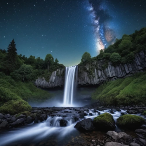 the milky way,milky way,waterfalls,water fall,wasserfall,waterfall,brown waterfall,milkyway,green waterfall,water falls,moonbow,new zealand,long exposure,bond falls,celestial phenomenon,flowing water,landscape photography,oregon,kirkjufell river,astronomy,Photography,General,Realistic