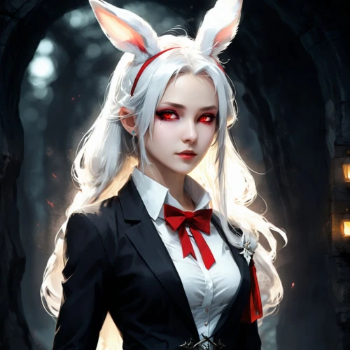 white rabbit,white bunny,bunny,yulan magnolia,alice,kitsune,vampire lady,gray hare,rabbit,vampire,fairy tale character,long-eared,little bunny,vampire woman,fennec,halloween black cat,hare,female hares,wood rabbit,no ear bunny,Conceptual Art,Fantasy,Fantasy 02