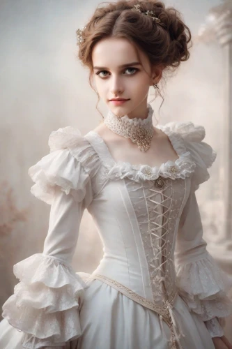 victorian lady,bridal clothing,victorian style,victorian fashion,wedding dresses,bridal dress,the victorian era,wedding dress,crinoline,overskirt,wedding gown,white rose snow queen,girl in a historic way,white lady,dead bride,bridal,ball gown,cinderella,female doll,romantic portrait,Photography,Realistic