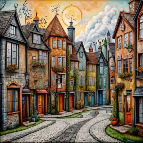houses clipart,medieval street,aurora village,townhouses,escher village,delft,row houses,row of houses,medieval town,the cobbled streets,wooden houses,knight village,honfleur,houses,blocks of houses,cottages,hanging houses,painting technique,art painting,old linden alley