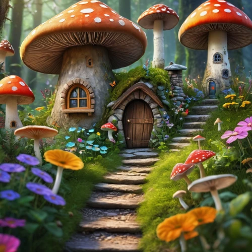 mushroom landscape,fairy village,fairy house,mushroom island,fairy world,fairy forest,umbrella mushrooms,mushrooms,fairy door,toadstools,fairytale forest,dandelion hall,fairy tale castle,fairy chimney,fairy tale,forest mushrooms,wonderland,house in the forest,children's fairy tale,a fairy tale,Photography,General,Fantasy