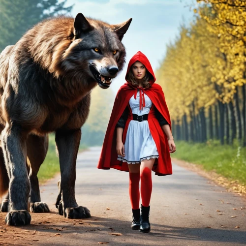 red riding hood,little red riding hood,red coat,wolf couple,red wolf,two wolves,tervuren,wolf,howl,wolves,girl with dog,european wolf,fantasy picture,biblical narrative characters,giant dog breed,werewolves,transylvanian hound,red cape,children's fairy tale,wolf bob,Photography,General,Realistic