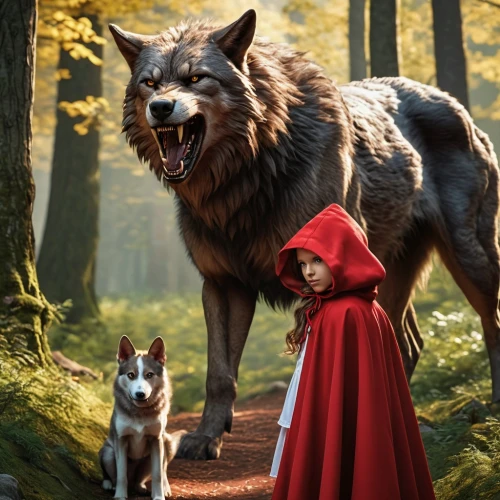 red riding hood,little red riding hood,howl,red wolf,red cape,red coat,two wolves,king shepherd,wolves,red dog,fantasy picture,companion dog,howling wolf,wolf couple,wolf,children's fairy tale,fairy tale,schipperke,canidae,carpathian shepherd dog,Photography,General,Realistic