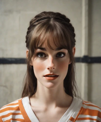 realdoll,doll's facial features,bangs,daisy jazz isobel ridley,pigtail,vintage makeup,porcelain doll,portrait of a girl,fawn,pippi longstocking,audrey,female doll,girl portrait,doll face,young woman,retro girl,a wax dummy,model doll,retro woman,angel face,Photography,Natural